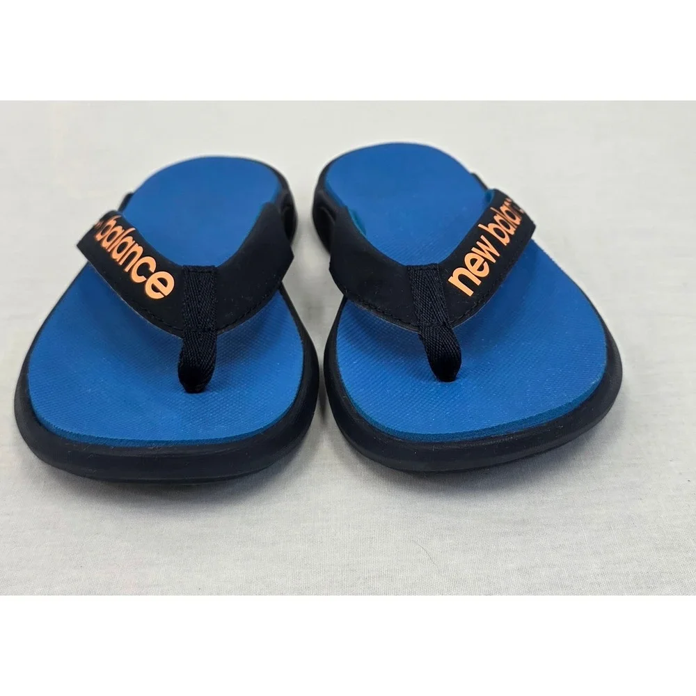 Kids New Balance Blue Orange Logo Flip Flops Sandals Size‎ 2 Youth